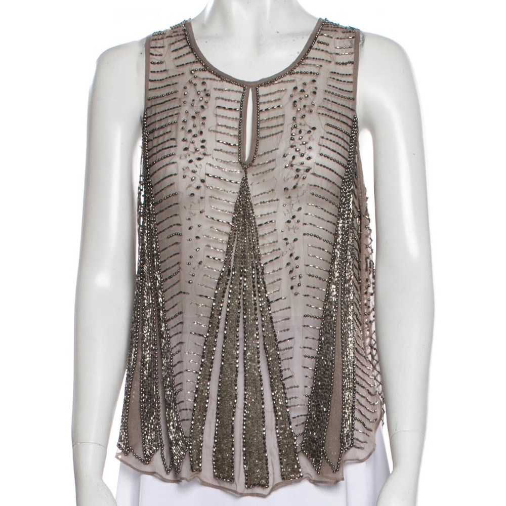 Parker Beaded Sheer Silk Blouse XS